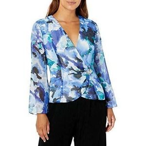 Alex Women's Evenings Floral Print Embellished Chiffon Blouse Blue S, $125 NWT